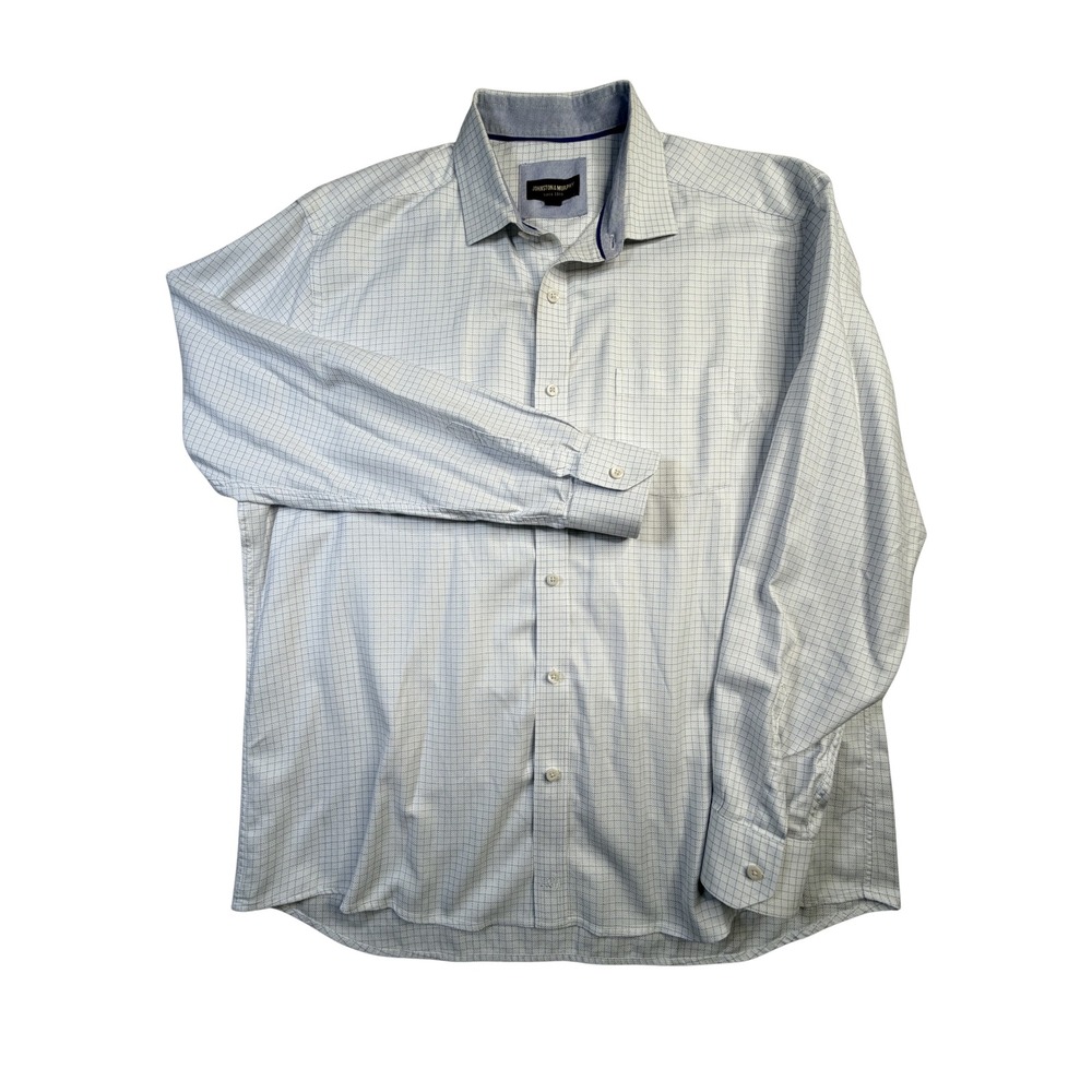 Johnston & Murphy Mens XL Blue White Windowpane Check Cotton Button Down Shirt